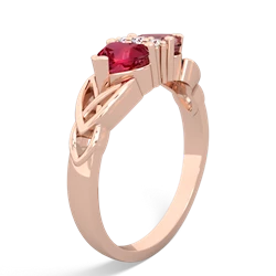 Lab Ruby Celtic Knot Double Heart 14K Rose Gold ring R5040