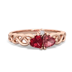 Lab Ruby Heart To Heart Braid 14K Rose Gold ring R5870