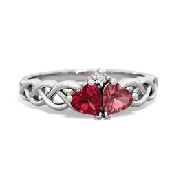 Lab Ruby Heart To Heart Braid 14K White Gold ring R5870