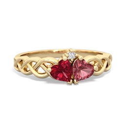 Lab Ruby Heart To Heart Braid 14K Yellow Gold ring R5870