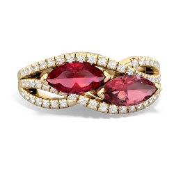 Lab Ruby Diamond Rivers 14K Yellow Gold ring R3070