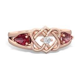 Lab Ruby Hearts Intertwined 14K Rose Gold ring R5880