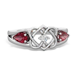 Lab Ruby Hearts Intertwined 14K White Gold ring R5880