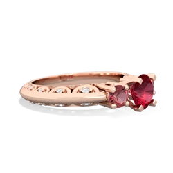 Lab Ruby Art Deco Eternal Embrace Engagement 14K Rose Gold ring C2003