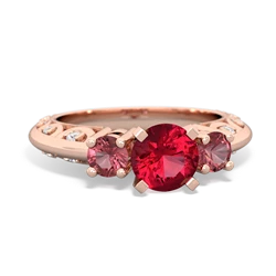 Lab Ruby Art Deco Eternal Embrace Engagement 14K Rose Gold ring C2003