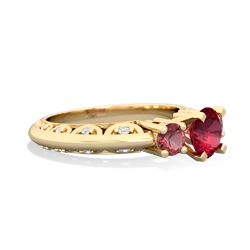 Lab Ruby Art Deco Eternal Embrace Engagement 14K Yellow Gold ring C2003