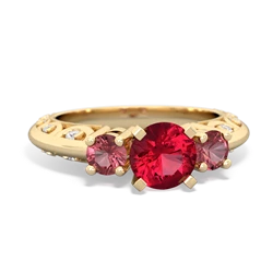 Lab Ruby Art Deco Eternal Embrace Engagement 14K Yellow Gold ring C2003