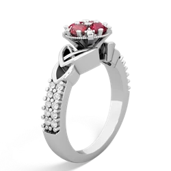 Lab Ruby Celtic Knot Cluster Engagement 14K White Gold ring R26443RD