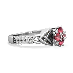 Lab Ruby Celtic Knot Cluster Engagement 14K White Gold ring R26443RD