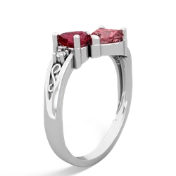 Lab Ruby Snuggling Hearts 14K White Gold ring R2178