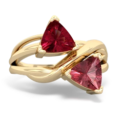 Lab Ruby Split Band Swirl 14K Yellow Gold ring R2341