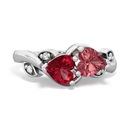 Lab Ruby Floral Elegance 14K White Gold ring R5790