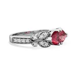 Lab Ruby Diamond Butterflies 14K White Gold ring R5601