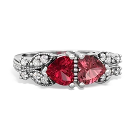 Lab Ruby Diamond Butterflies 14K White Gold ring R5601