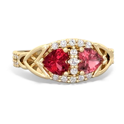 Lab Ruby Sparkling Celtic Knot 14K Yellow Gold ring R2645