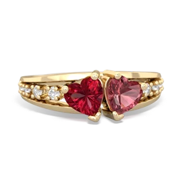 Lab Ruby Heart To Heart 14K Yellow Gold ring R3342