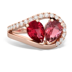 Lab Ruby Nestled Heart Keepsake 14K Rose Gold ring R5650