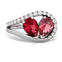 Lab Ruby Nestled Heart Keepsake 14K White Gold ring R5650