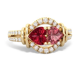 Lab Ruby Art-Deco Keepsake 14K Yellow Gold ring R5630