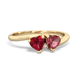 Lab Ruby Sweethearts 14K Yellow Gold ring R5260