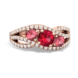 Lab Ruby Three Stone Aurora 14K Rose Gold ring R3080