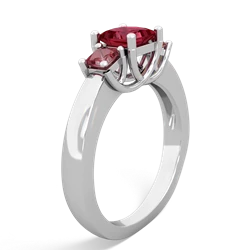 Lab Ruby Three Stone Trellis 14K White Gold ring R4015