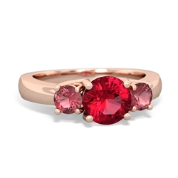 Lab Ruby Three Stone Round Trellis 14K Rose Gold ring R4018