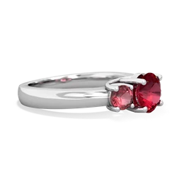 Lab Ruby Three Stone Round Trellis 14K White Gold ring R4018