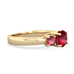 Lab Ruby Three Stone Round Trellis 14K Yellow Gold ring R4018