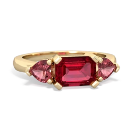 Lab Ruby Three Stone 14K Yellow Gold ring R5235