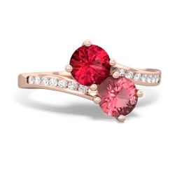 Lab Ruby Channel Set Two Stone 14K Rose Gold ring R5303