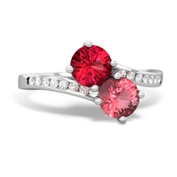 Lab Ruby Channel Set Two Stone 14K White Gold ring R5303