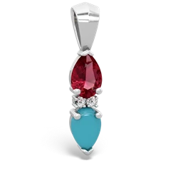 Lab Ruby Bowtie Drop 14K White Gold pendant P0865