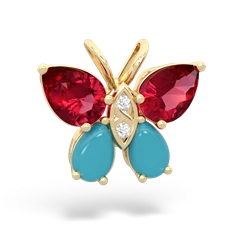 Lab Ruby Butterfly 14K Yellow Gold pendant P2215