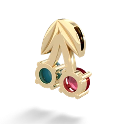 Lab Ruby Sweet Cherries 14K Yellow Gold pendant P7001