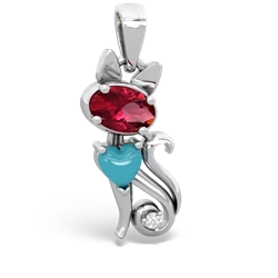 Lab Ruby Kitten 14K White Gold pendant P5780