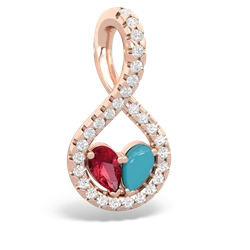 Lab Ruby Pave Twist 'One Heart' 14K Rose Gold pendant P5360