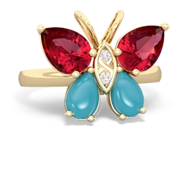 Lab Ruby Butterfly 14K Yellow Gold ring R2215