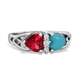 Lab Ruby Celtic Knot Double Heart 14K White Gold ring R5040