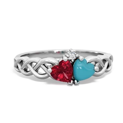 Lab Ruby Heart To Heart Braid 14K White Gold ring R5870