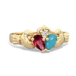 Lab Ruby 'Our Heart' Claddagh 14K Yellow Gold ring R2388