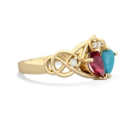 Lab Ruby 'One Heart' Celtic Knot Claddagh 14K Yellow Gold ring R5322