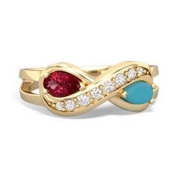 Lab Ruby Diamond Infinity 14K Yellow Gold ring R5390