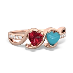 Lab Ruby Side By Side 14K Rose Gold ring R3090