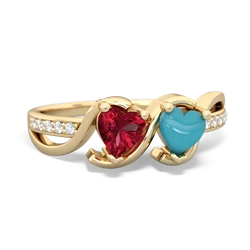 Lab Ruby Side By Side 14K Yellow Gold ring R3090