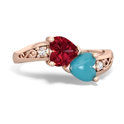 Lab Ruby Snuggling Hearts 14K Rose Gold ring R2178