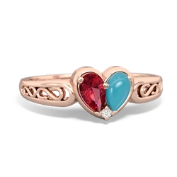 Lab Ruby Filligree 'One Heart' 14K Rose Gold ring R5070