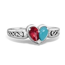 Lab Ruby Filligree 'One Heart' 14K White Gold ring R5070