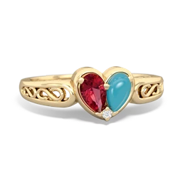 Lab Ruby Filligree 'One Heart' 14K Yellow Gold ring R5070