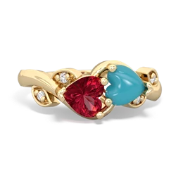 Lab Ruby Floral Elegance 14K Yellow Gold ring R5790